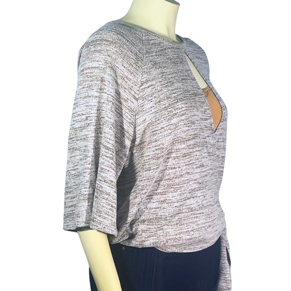 Soho Street NY Sz L Open Wrap Front Top Front Tie Neutral Color Knit Balletcore - Picture 3 of 9
